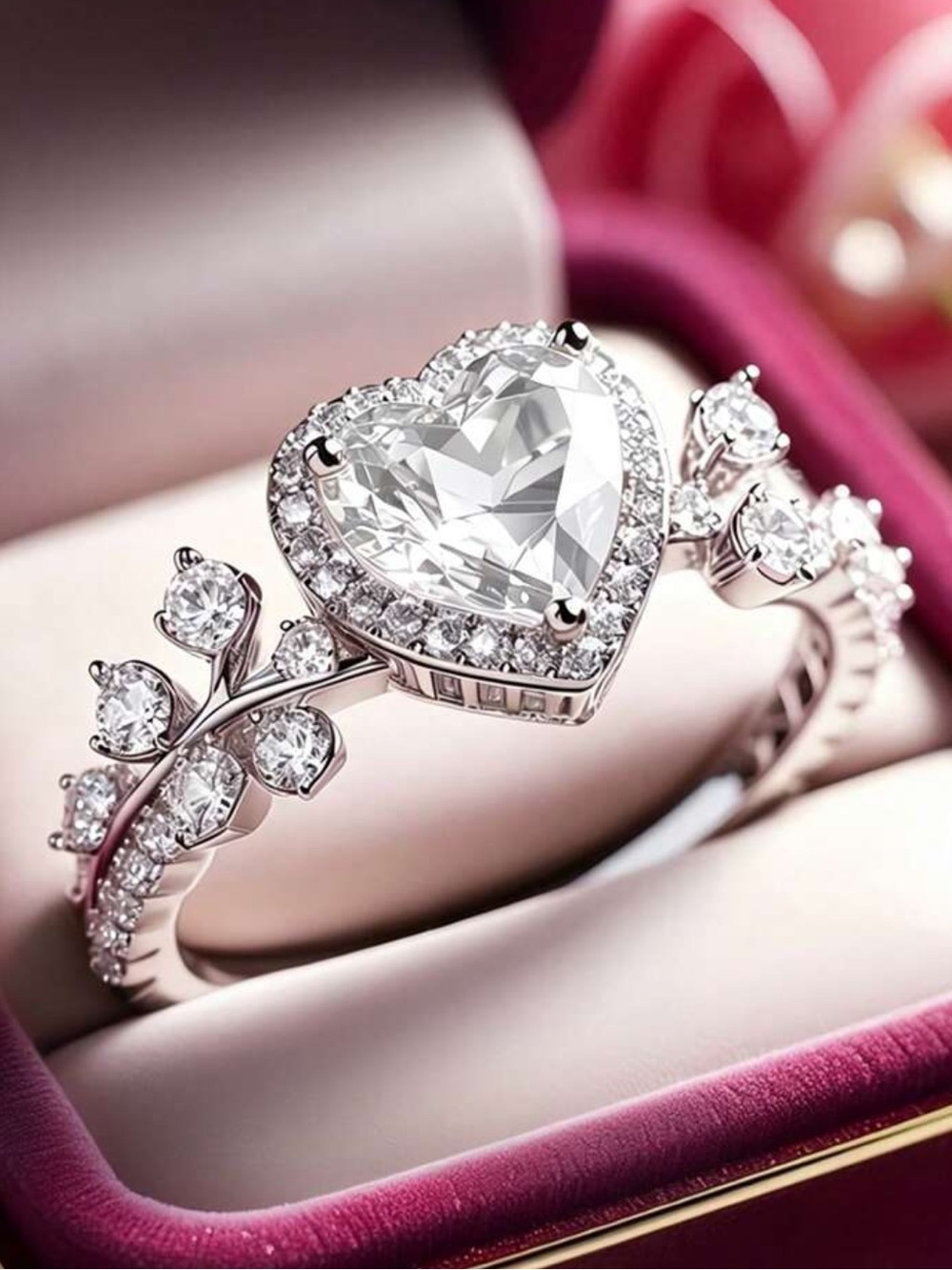 Heart Halo Silver Ring with White Gemstone
